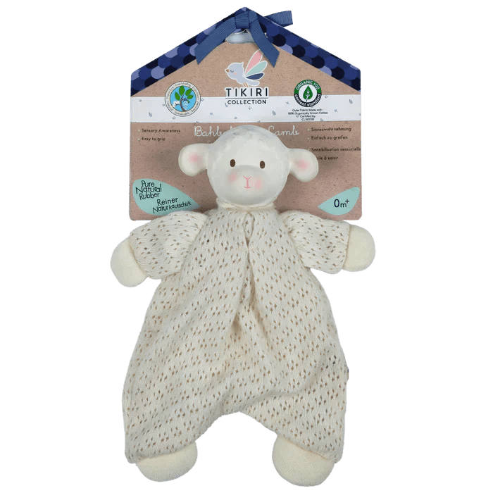 tikiri Tikiri Bahbah the Lamb Baby Lovey with Organic Natural Rubber Teether Head Pacifiers & Teethers