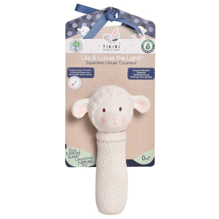 tikiri Tikiri Bahbah the Lamb Baby Squeaker with Organic Natural Rubber Teether Head Pacifiers & Teethers