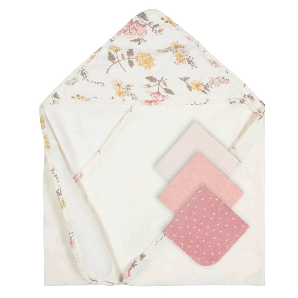 Just Born Just Born 4 - Piece Hooded Towel and Washcloths Baby Bathing