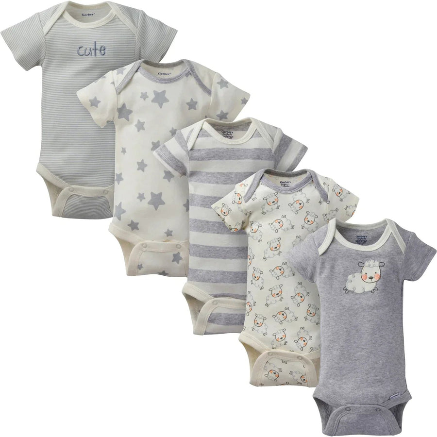 Gerber Childrenswear Gerber Childrenswear - Organic 5 - pk Baby Neutral Sheep Short - Sleeve Onesies Apparel & Accessories