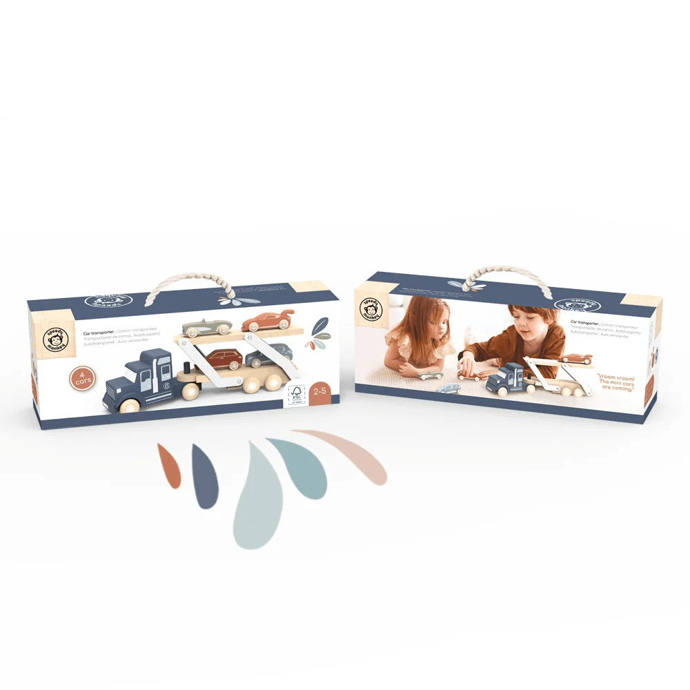 Speedy Monkey Speedy Monkey - Car Transporter Wooden Truck with Cars Baby Activity Toys