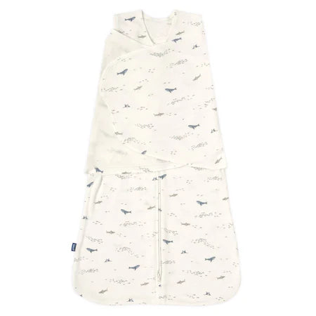 HALO cotton SleepSack Swaddle with gray whale print front view