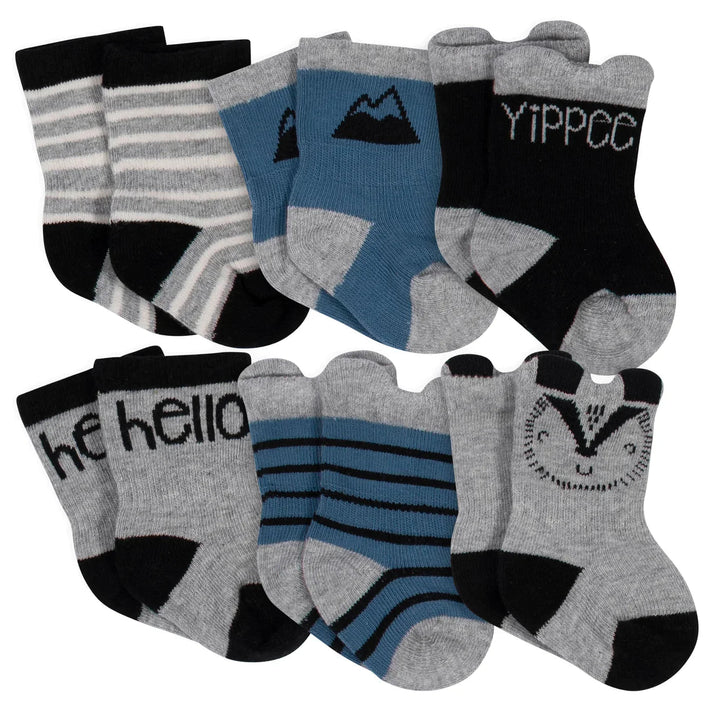 Gerber Childrenswear 6 - Pack Baby Boys Badger Organic Wiggle Proof Socks 6/9