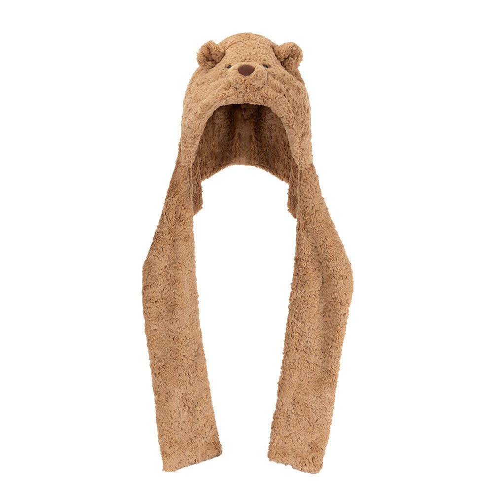 Brown teddy bear hat with long ears on a white background