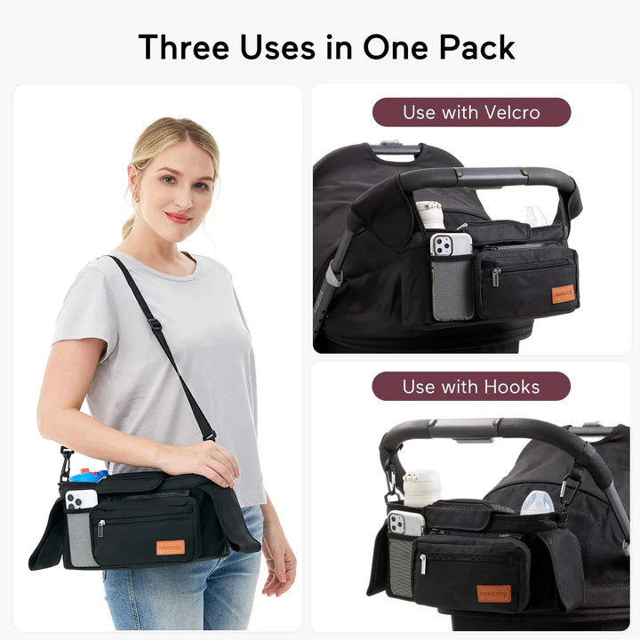 Momcozy Stroller Organizer - All-in-One Cup Holder & Pet Strollers - Black