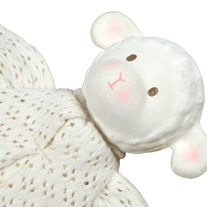 tikiri Bahbah the Lamb Baby Lovey with Organic Natural Rubber Teether Head