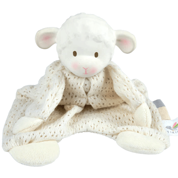 tikiri Bahbah the Lamb Baby Lovey with Organic Natural Rubber Teether Head
