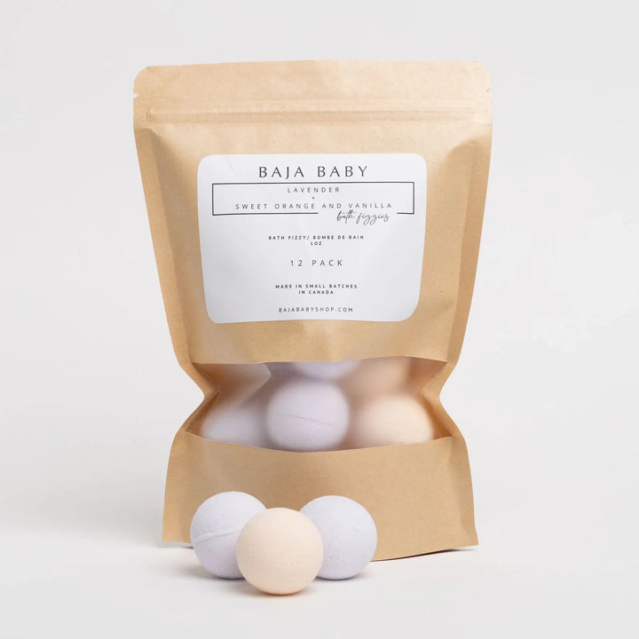 Close up of Baja Baby Mini Bath Fizzies bath bombs – gentle & fizzy