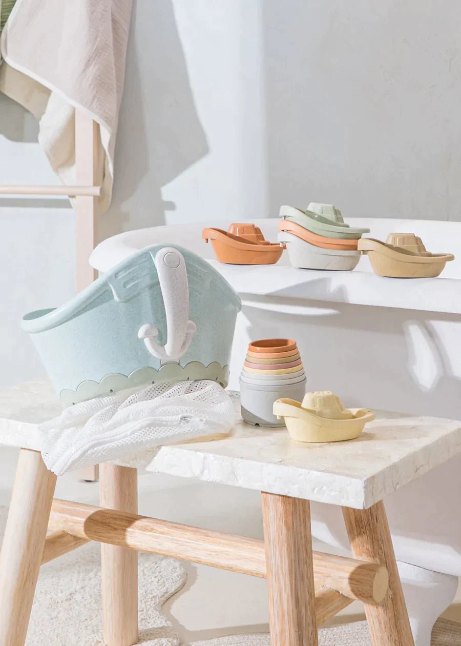 Coco Village Bath Toy Organizer Set With Stackable Cups and Boats
