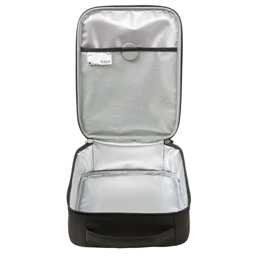 b.box Insulated Flexi Lunchbag Basic Black -  Black and clear travel bag with a visible brand logo on a white background