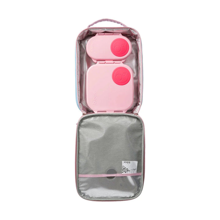 b.box Insulated Flexi Lunchbag Morning Sky -  Pink travel case with clear compartment on a white background