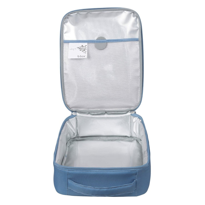 b.box Insulated Flexi Lunchbag Surfs Up -  Blue travel packing cube with clear compartment on a white background