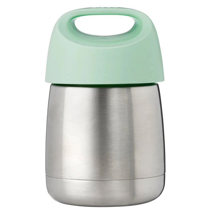 b.box Insulated Food Jar 335ml in Spearmint, showing the stainless steel container with a spoon and lid.