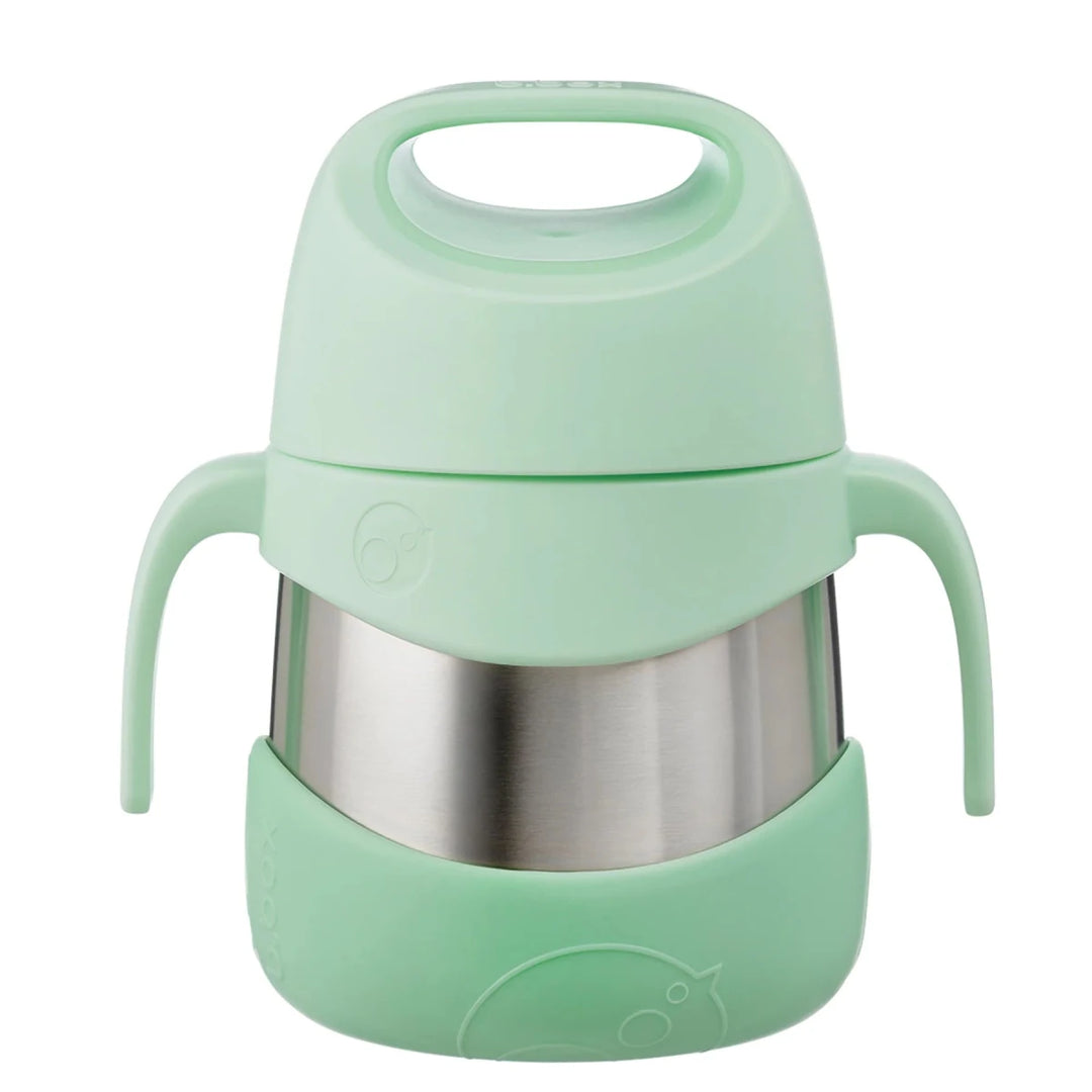 b.box Insulated Food Jar 335ml in Spearmint, open and ready to fill with a colorful toddler meal.