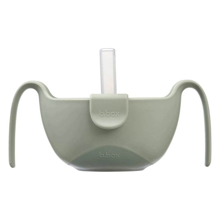 b.box Sip + Snack Bowl Plates, Bowls & Cutlery Sage - Sage green cup with straw and handle on a white background