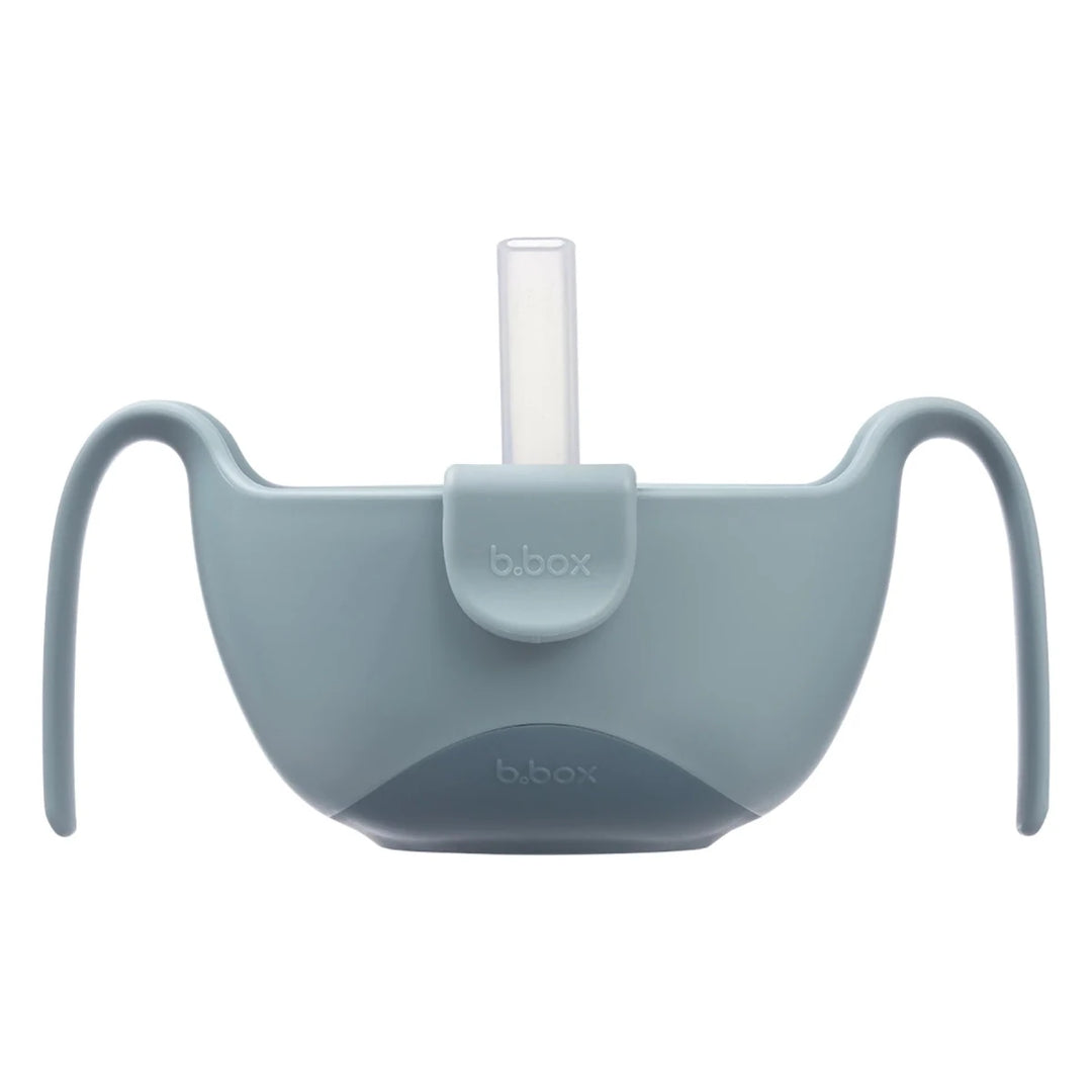 b.box Sip + Snack Bowl Plates, Bowls & Cutlery Ocean -  Blue sippy cup with straw on a white background