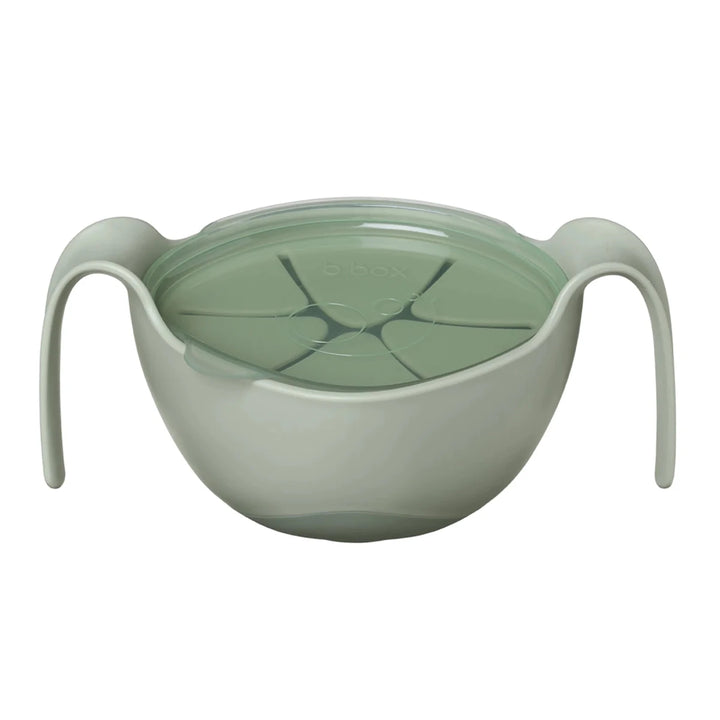 b.box Sip + Snack Bowl Plates, Bowls & Cutlery Sage - Green baby cup with handles on a white background