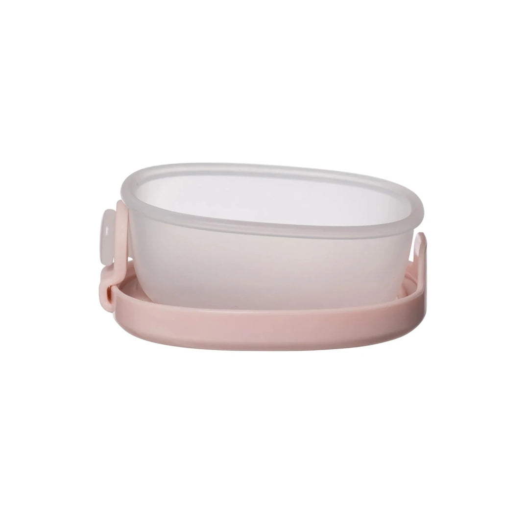 b.box Snack Tubs Berry -  Pink silicone food container with a white lid on a white background