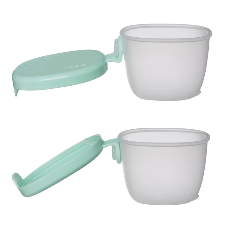 b.box Snack Tubs Forest -  Two white containers with green lids on a white background