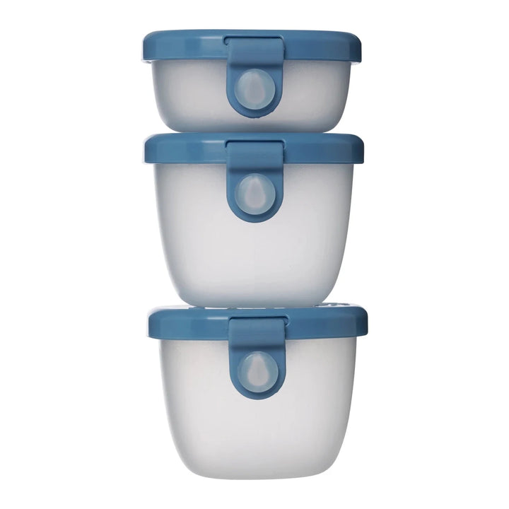 b.box Snack Tubs Ocean -  Set of three clear containers with blue lids on a white background