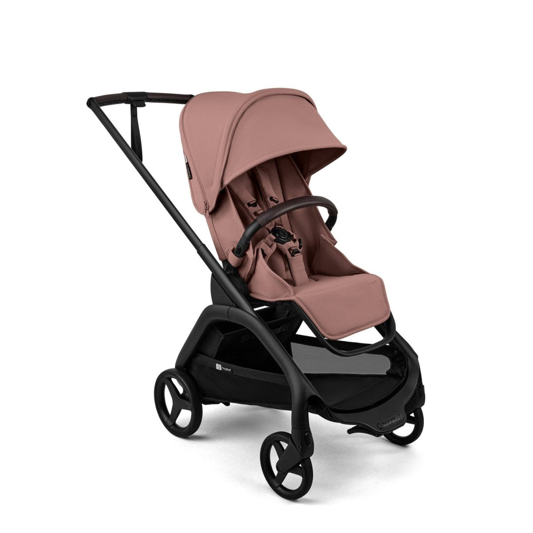 Bugaboo Dragonfly Plus Seat Stroller Stroller Dusty Pink - Pink baby stroller with black frame on a white background