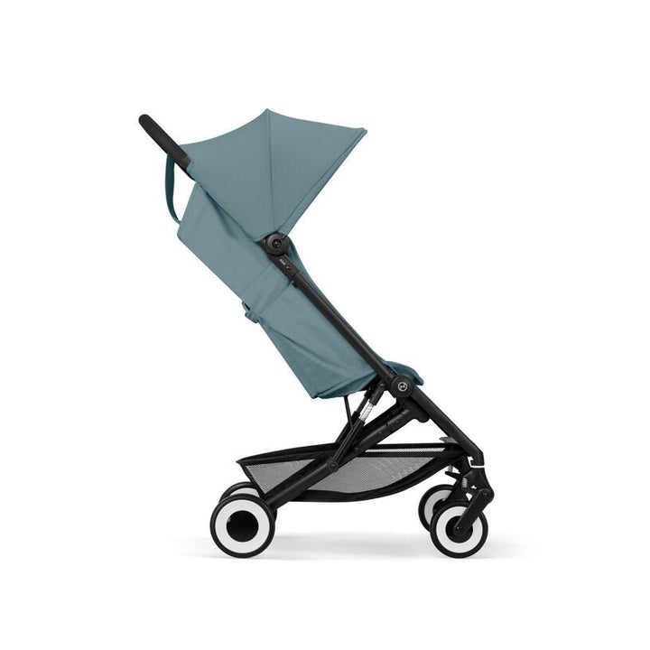 Cybex Agis Baby Strollers Magic Black/Black Frame -  Blue stroller with black frame and white wheels on a white background