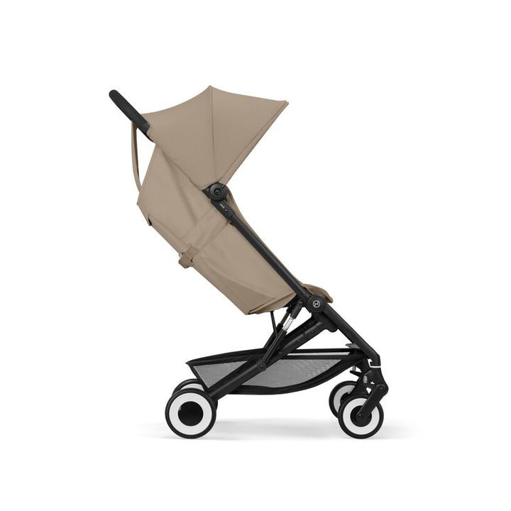 Cybex Agis Baby Strollers Almond Beige/Black Frame -  Beige stroller with black frame and wheels on a white background