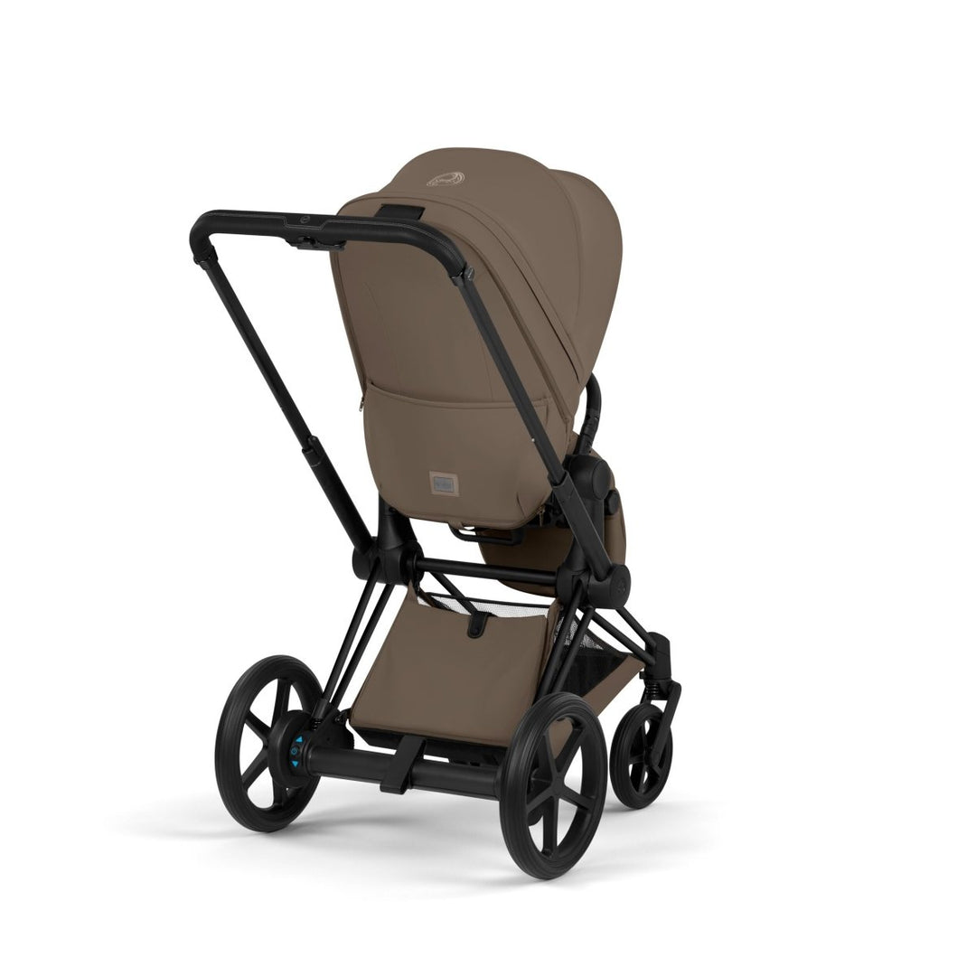 Cybex e - PRIAM Stroller - 2026 Baby Strollers Coconut Brown -  Brown stroller with black frame on a white background