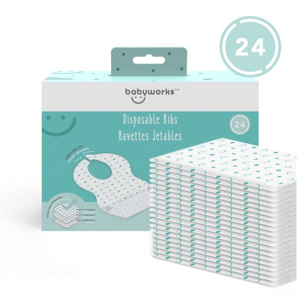 Baby Works Disposable Bibs with Crumb Catcher 24 Value Pack