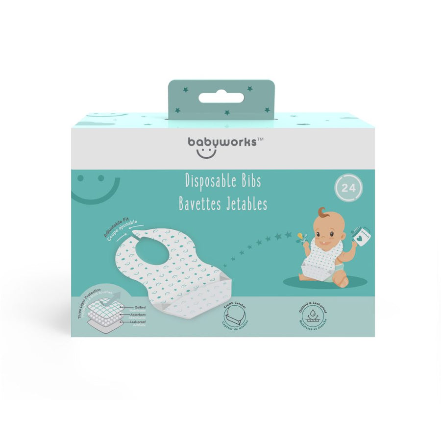 Baby Works Disposable Bibs with Crumb Catcher 24 Value Pack