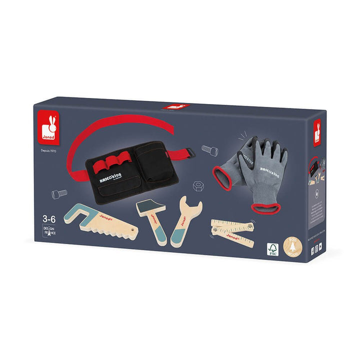 Janod DIY Tool Belt With Wooden Tools And Gloves