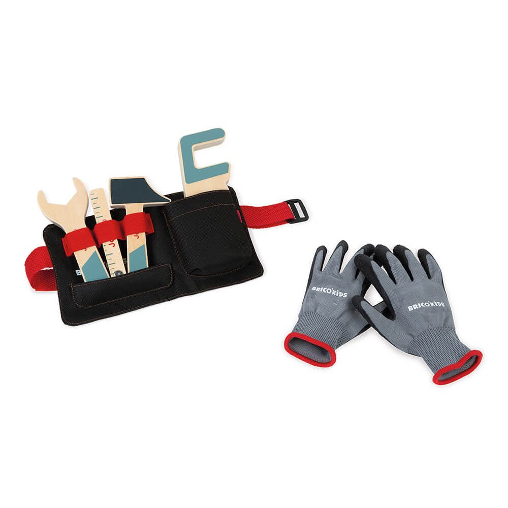 Janod DIY Tool Belt With Wooden Tools And Gloves