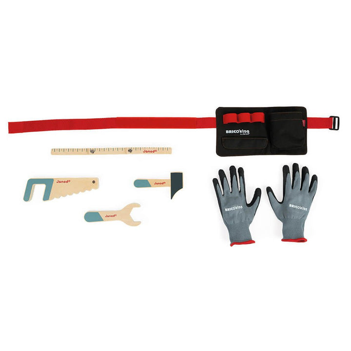 Janod DIY Tool Belt With Wooden Tools And Gloves