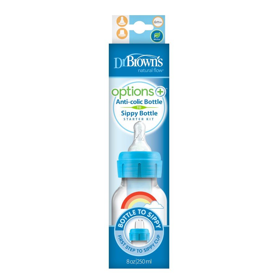 Dr. Brown’s Natural Flow Anti - Colic Options+ Narrow Sippy Bottle Starter Kit, 8oz/250mL