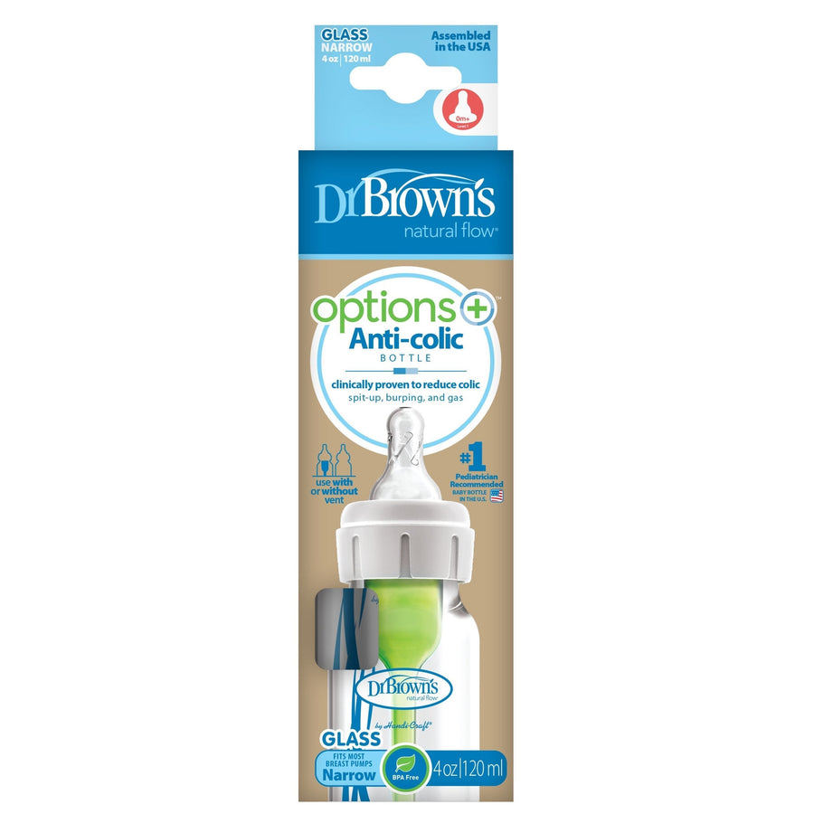 Dr. Brown’s Natural Flow Options+ Anti - colic GLASS Bottle, 4oz/120 ml