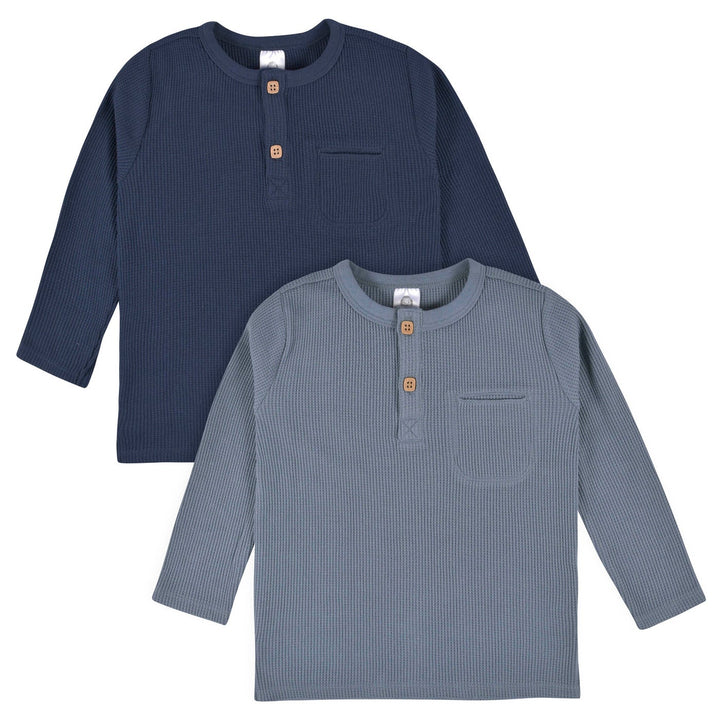 Gerber Childrenswear Gerber Childrenswear - GRAY & BLUE 2PK WAFFLE KNIT HENLEYS Apparel & Accessories