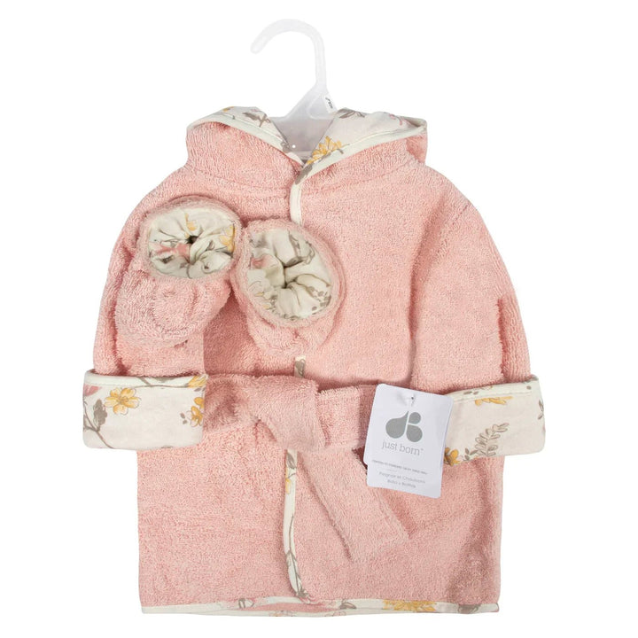 Just Born Just Born Baby Bathrobe & Booties 2 Pc Set 0 - 9M