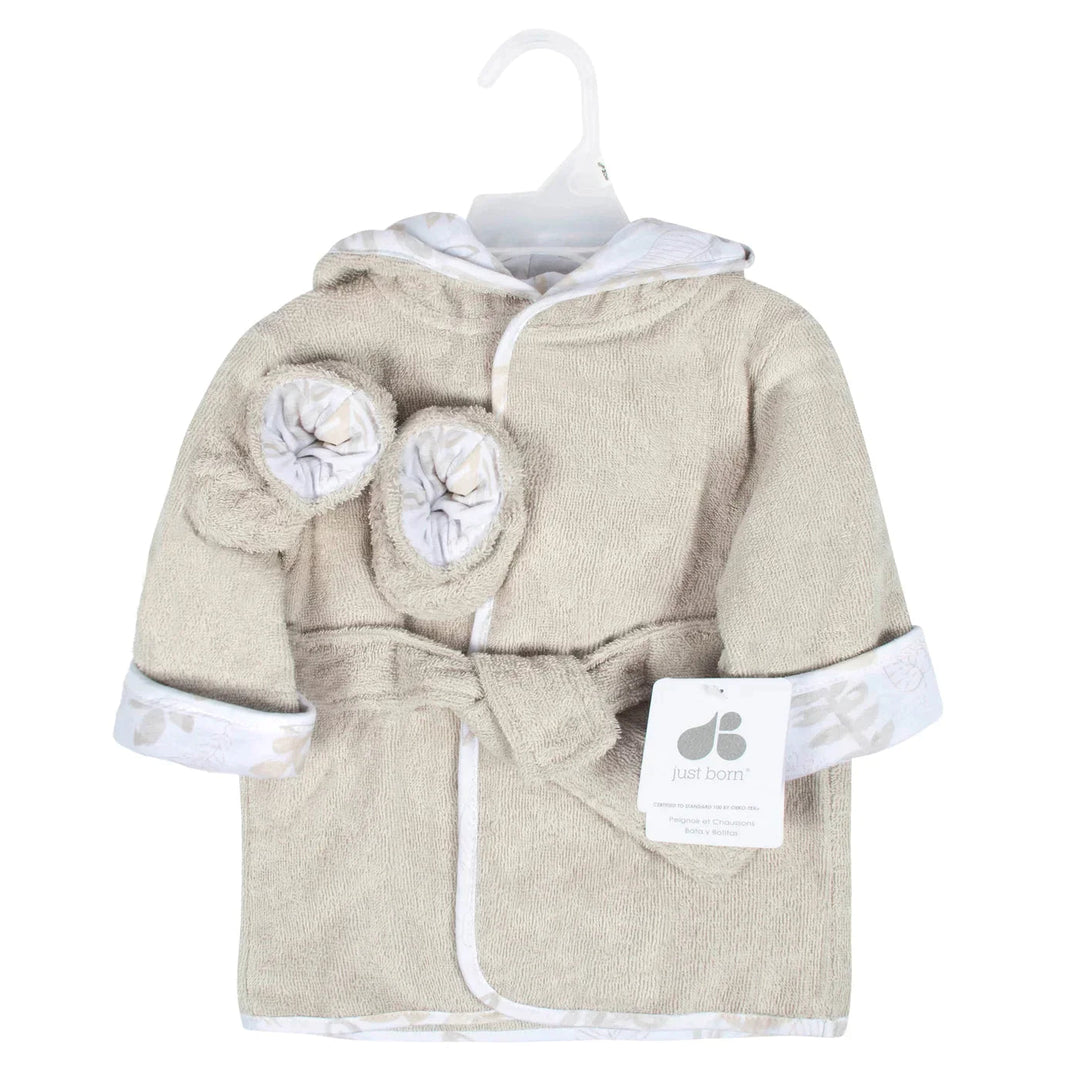 Just Born Just Born Baby Bathrobe & Booties 2 Pc Set 0 - 9M