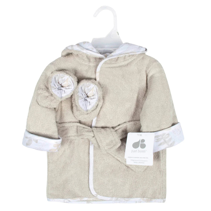 Just Born Just Born Baby Bathrobe & Booties 2 Pc Set 0 - 9M