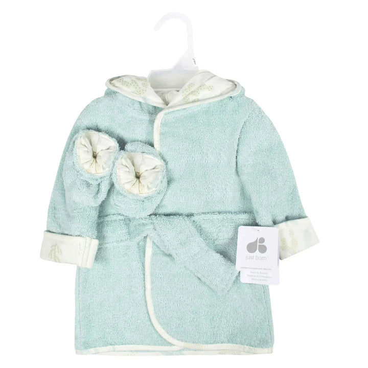 Just Born Just Born Baby Bathrobe & Booties 2 Pc Set 0 - 9M