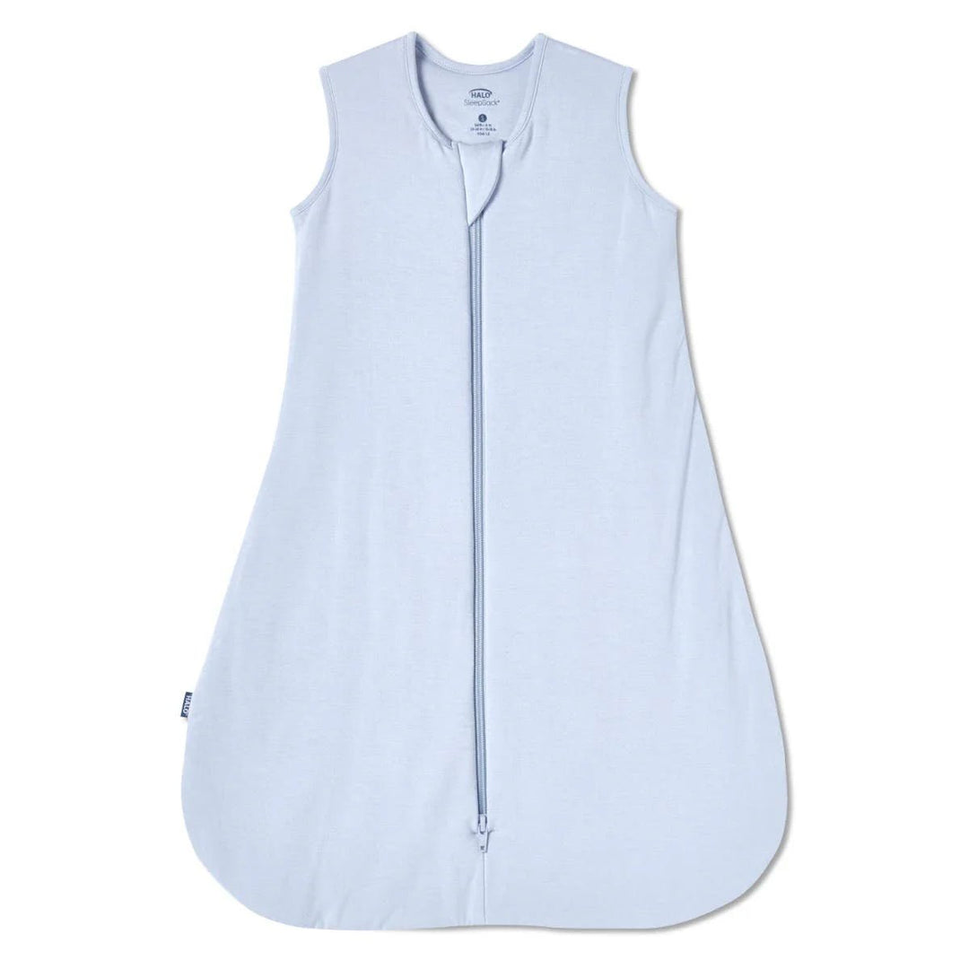 HALO SleepSack Wearable Blanket Super Soft Bamboo 1.5 TOG in light blue with front zipper on white background