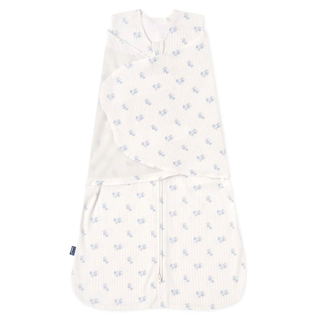 HALO 100% cotton TOG 1.5 SleepSack Swaddle small blue floral pattern front view
