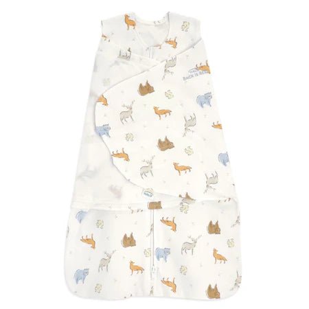 HALO Swaddle 100% Cotton TOG 1.5 SleepSack Swaddle Small woodland animal print sleep sack on white background