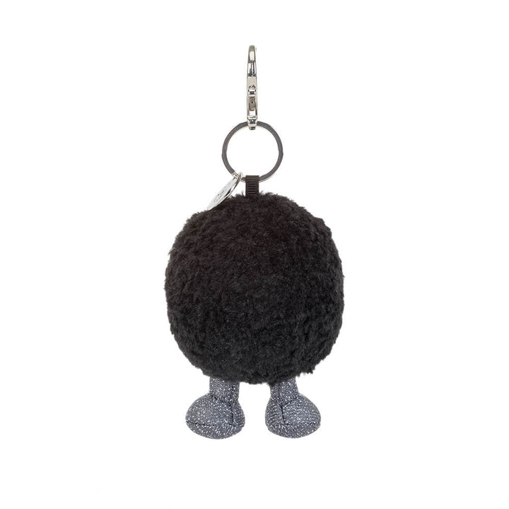 Amuseables Black Hole Bag Charm - Black fuzzy keychain with legs on a white background