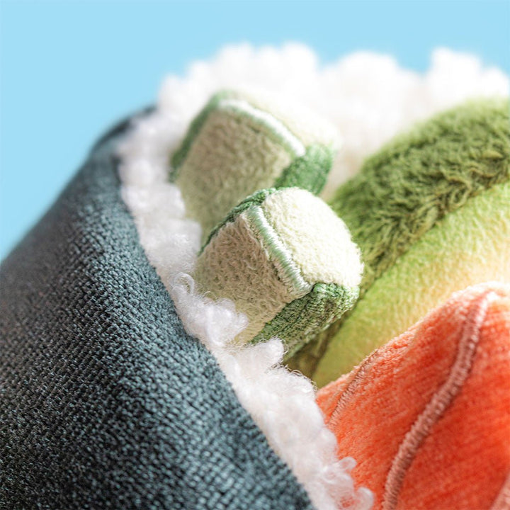 Jellycat Amuseables Coneroi Temaki sushi plush featuring soft nori wrap, smiling face, and cuddly hand roll design.