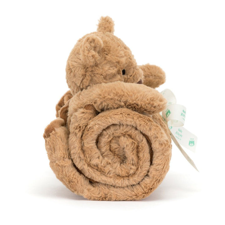 Jellycat Bartholomew Bear Blankie plush toys and stuff animal - Brown teddy bear wrapped in a blanket with a bandage 