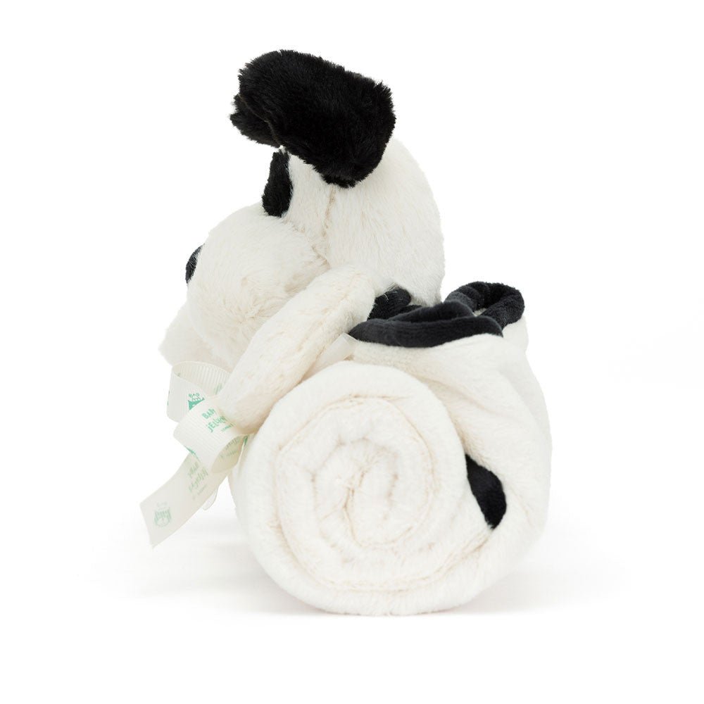 Jellycat Bashful Black & Cream Puppy Blankie plush toys and stuff animal - wrapped in a soft white blanket