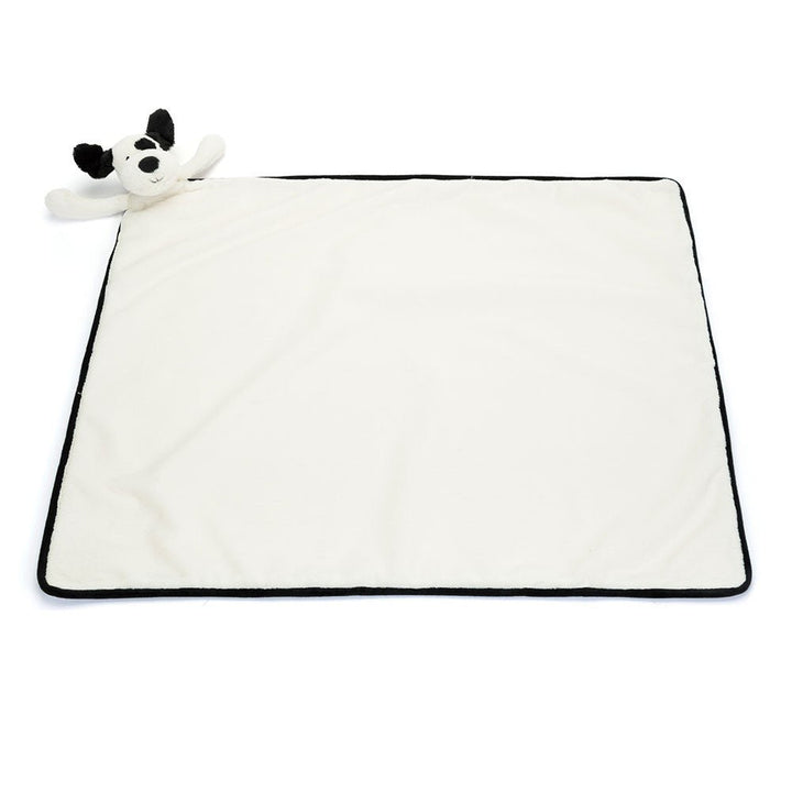 Jellycat Bashful Black & Cream Puppy Blankie plush toys and stuff animal - White blanket with black border
