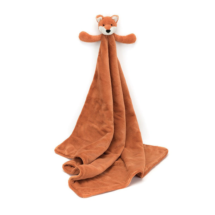 Jellycat Bashful Fox Cub Blankie plush toys and stuff animal - Fox-shaped plush blanket on a white background