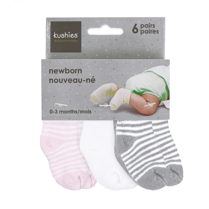 Kushies Newborn Socks 6 Pk
